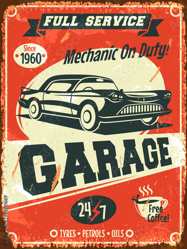 Retro car service sign. Vector illustration.