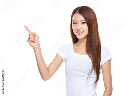 Young woman with finger up