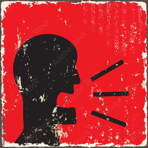 Silhouettes of screaming man. Vintage vector