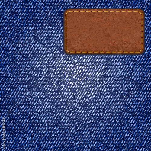 Jeans texture with leather label. Vector