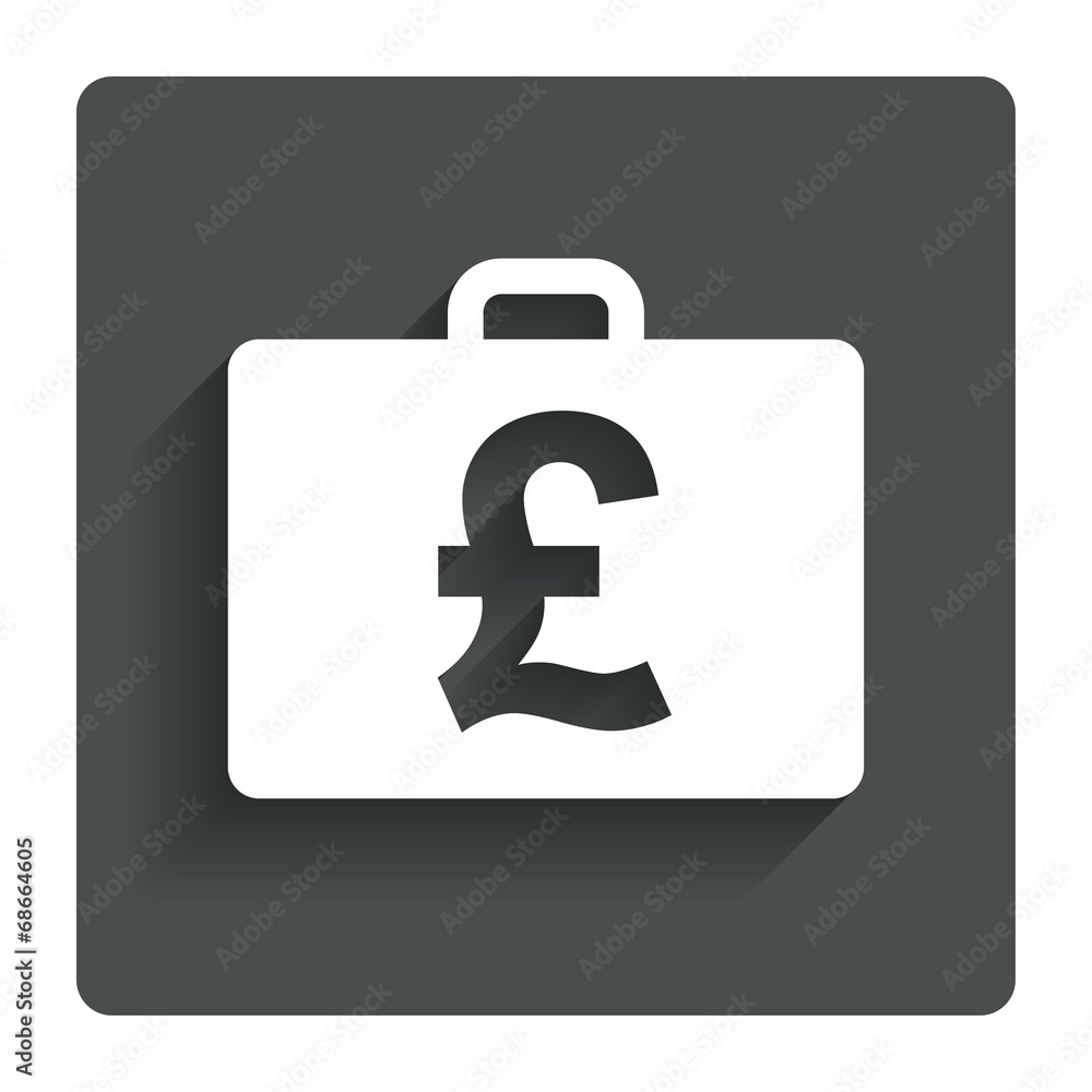 Case with Pounds GBP sign. Briefcase button.