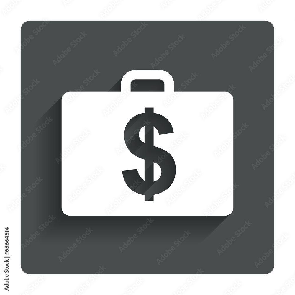 Case with Dollars USD sign. Briefcase button. Case with Dollars USD sign. Briefcase button.