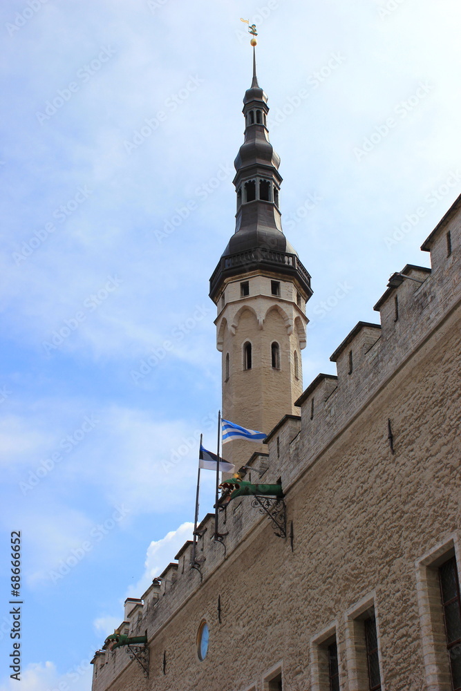 Fototapeta premium Der Turm des Rathauses der estnischen Hauptstadt Tallinn