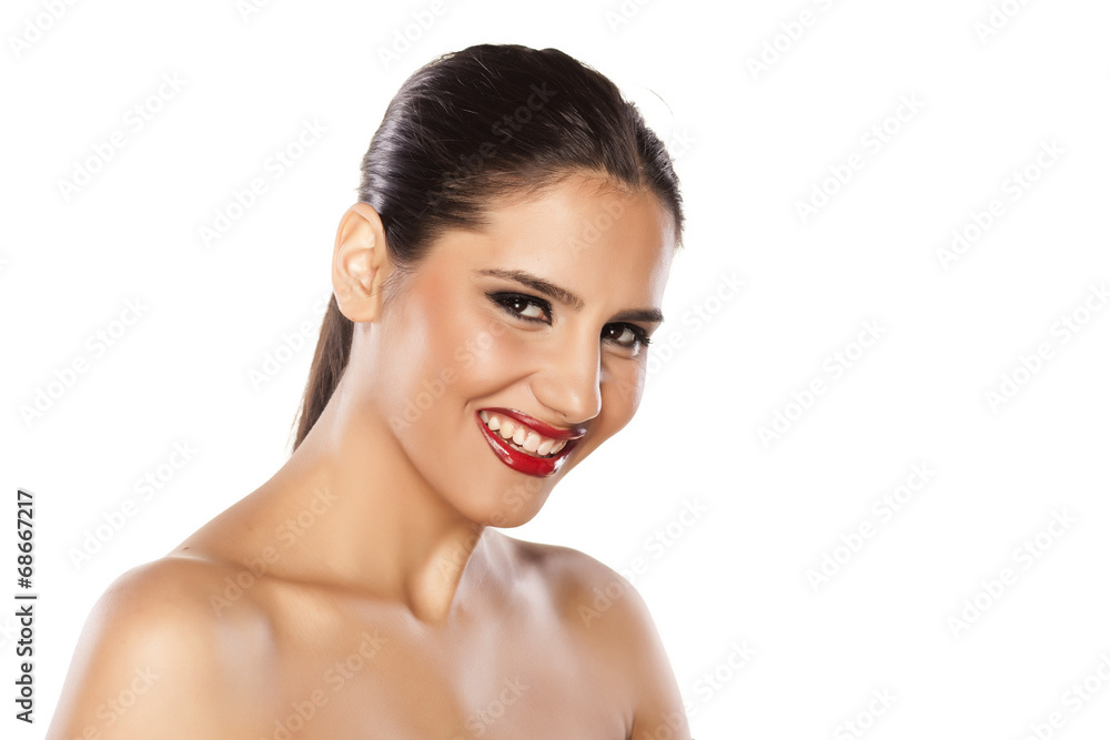 portrait of a smiling girl with red lipstick portrait of a smiling girl with red lipstick