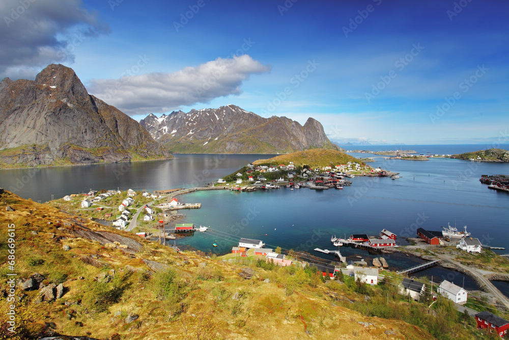 town of Reine by the fjord on Lofoten islands in Norway
