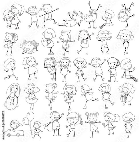 Black and white design of the people doing different actions