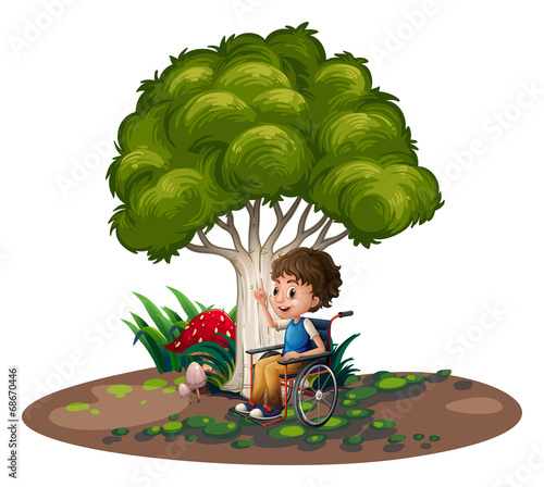 A boy with a wheelchair