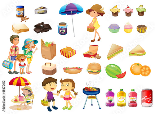 Set of things and foods for a picnic