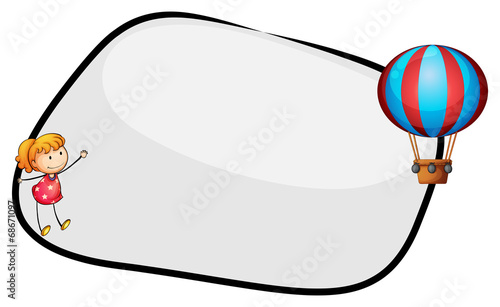 An empty template with a floating balloon and a little girl