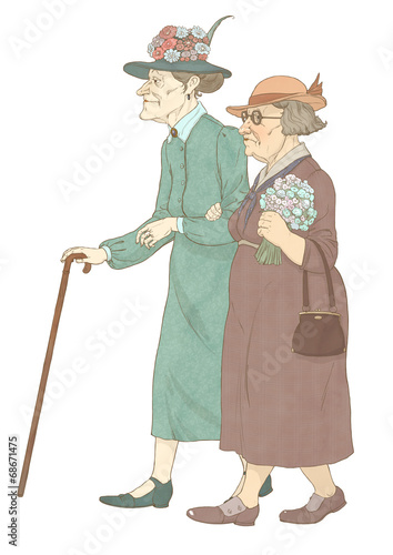 Две нарядные пожилые женщины на прогулке