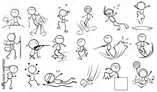 Doodle design of people engaging in different sports