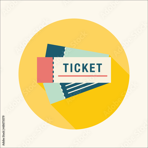 Ticket flat icon with long shadow