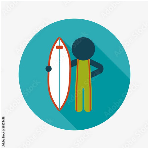 surfing flat icon with long shadow