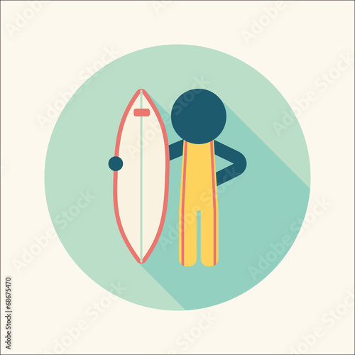 surfing flat icon with long shadow