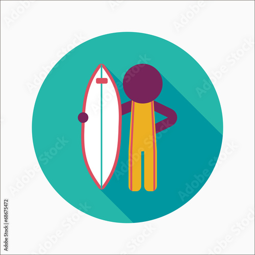 surfing flat icon with long shadow