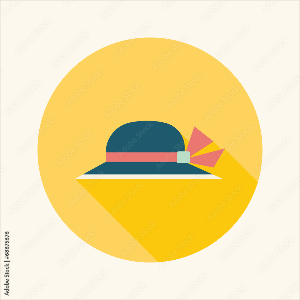 Women hat flat icon with long shadow