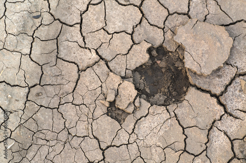 Cracked land in drought season, background pattern, disaster.