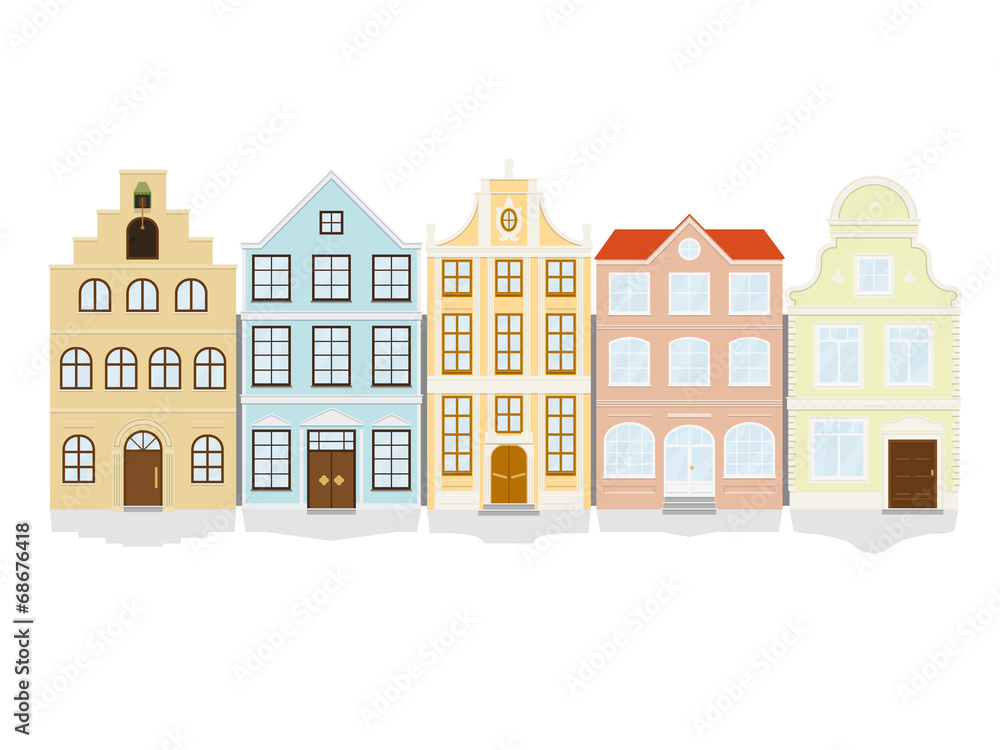 Flat Design Historic Town House Vector Icon Set