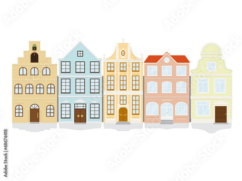 Flat Design Historic Town House Vector Icon Set