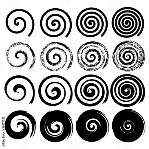 Set of spiral motion elements, black isolated vector objects photo
