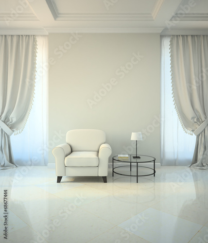 Room in classic style with armchair and coffe table