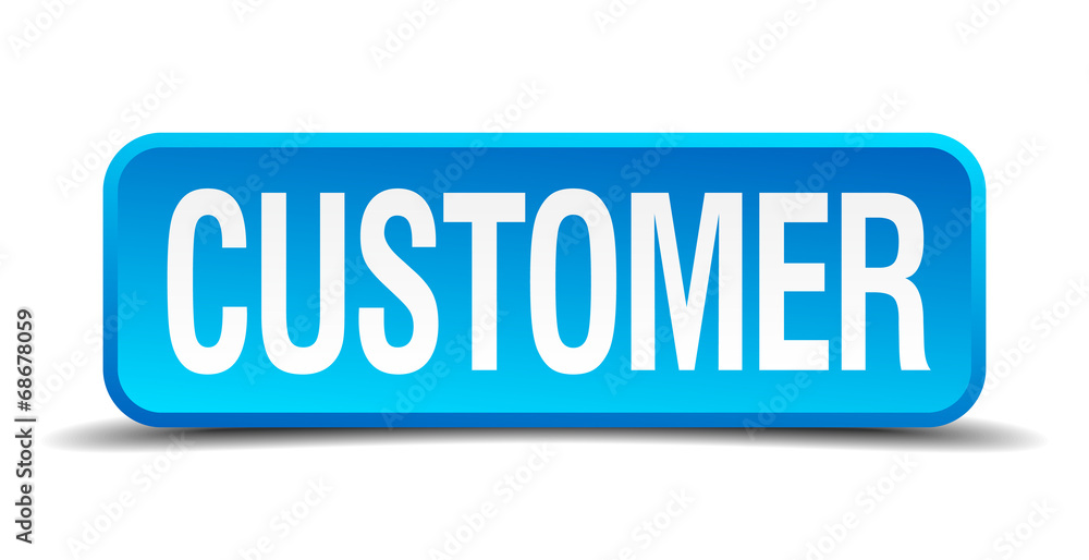 customer blue 3d realistic square isolated button customer blue 3d realistic square isolated button