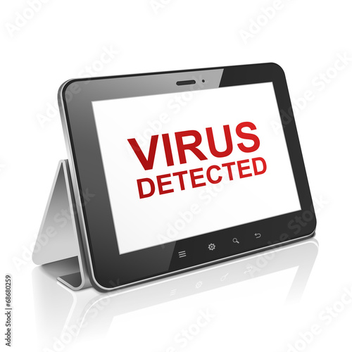 tablet computer with text virus detected on display