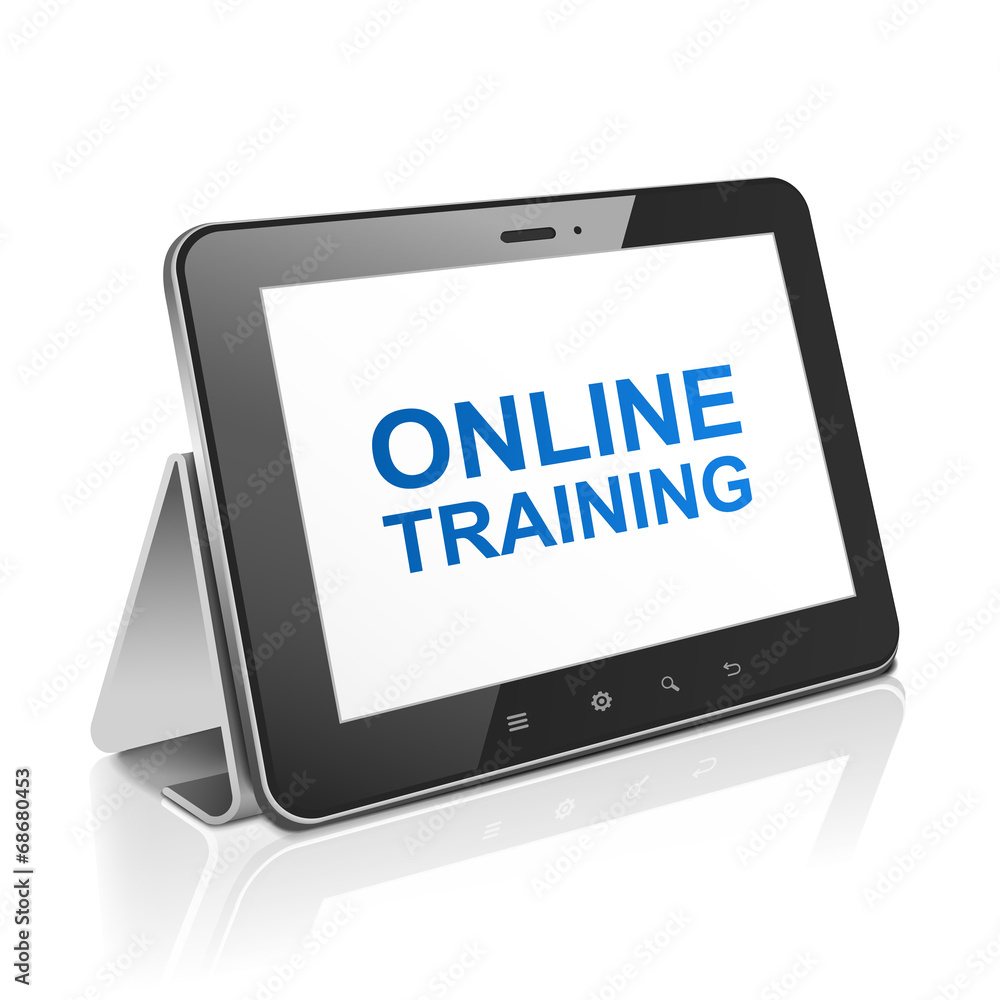tablet computer with text online training on display tablet computer with text online training on display