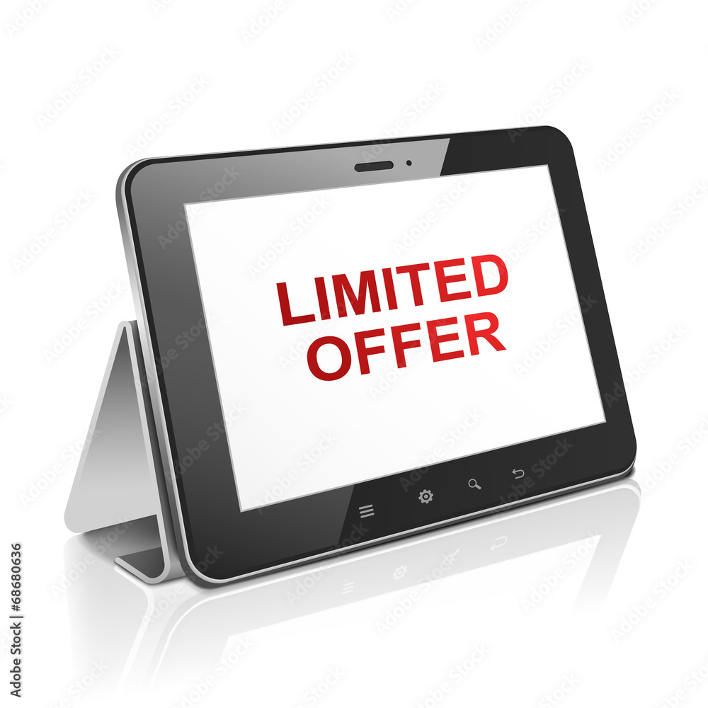 tablet computer with text limited offer on display tablet computer with text limited offer on display