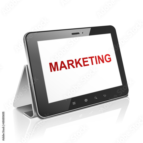 tablet computer with text marketing on display