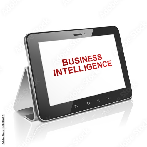 tablet computer with text business intelligence on display