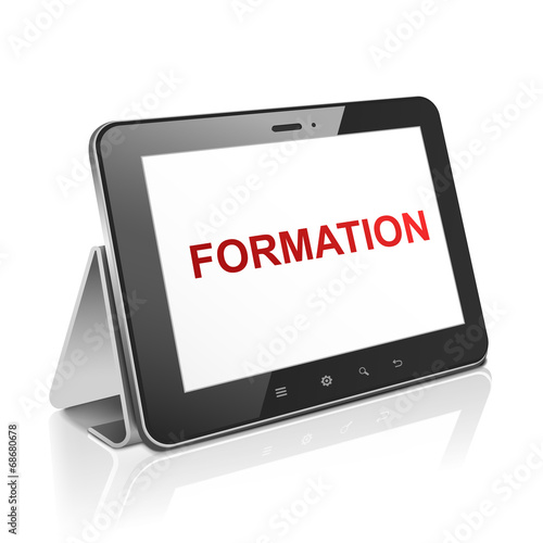 tablet computer with text formation on display