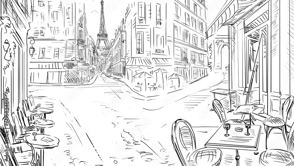 Naklejka premium Street in paris - illustration