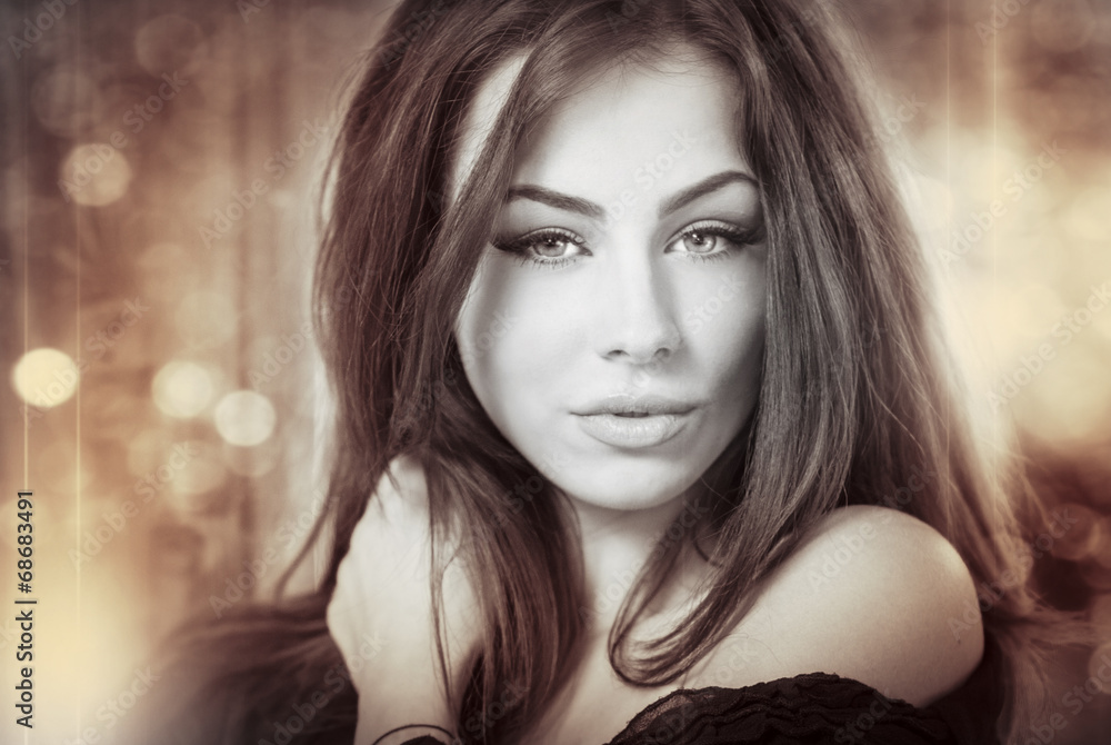 Beautiful female portrait with long hair, studio shot Beautiful female portrait with long hair, studio shot