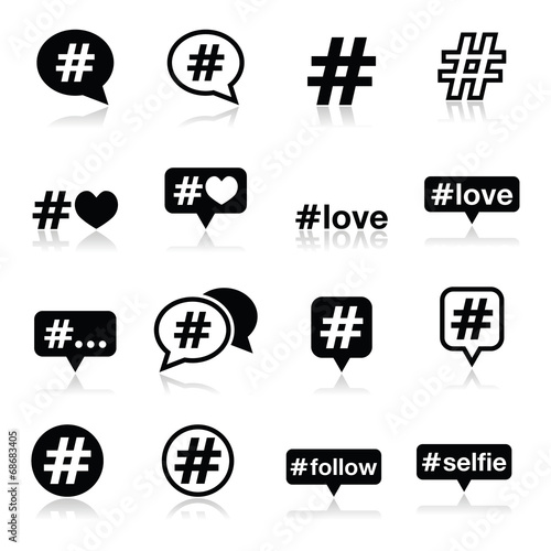 Hashtag, social media icons set