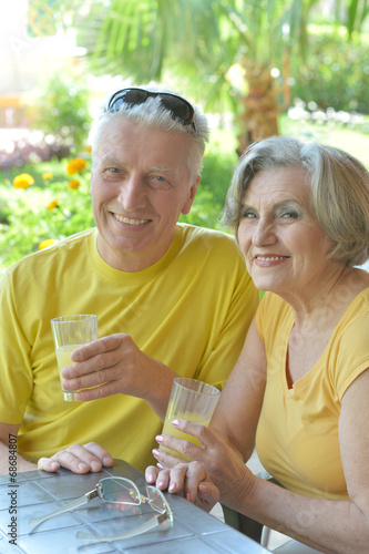 Senior couple drinking