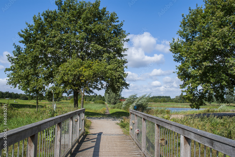 Landscape - wooden bridge on a sunny day