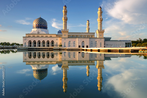 Reflection of Kota Kinabalu mosque at Sabah, Borneo, Malaysia. photo