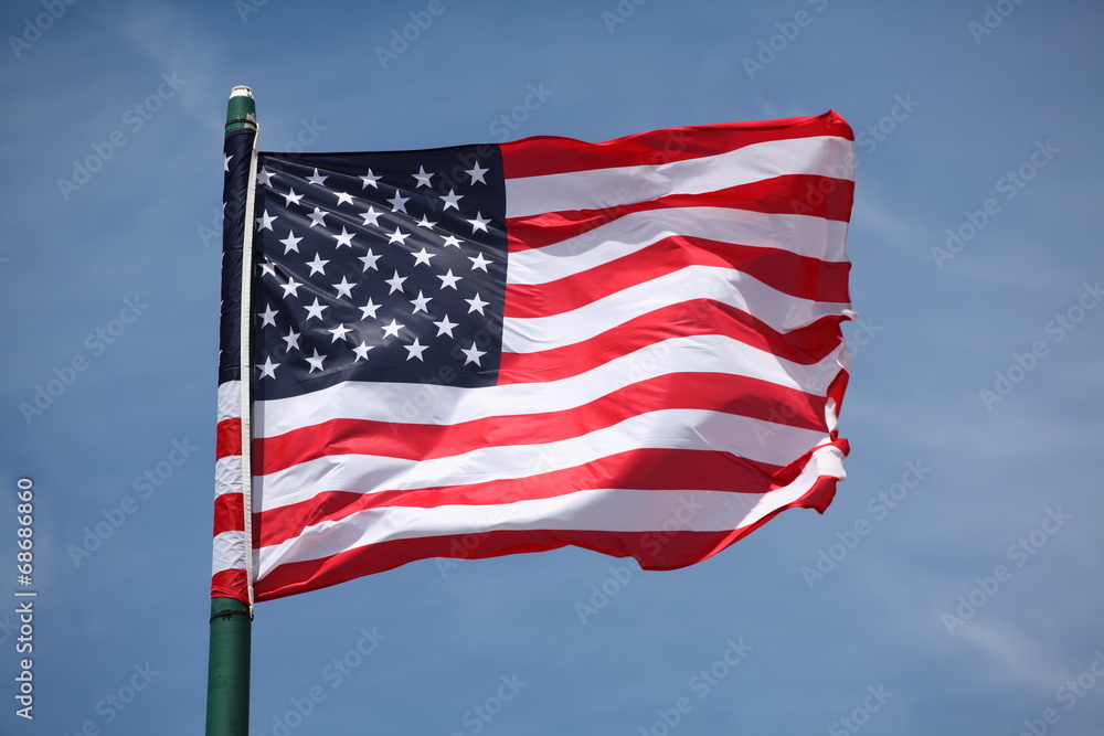 American flag on the blue sky American flag on the blue sky