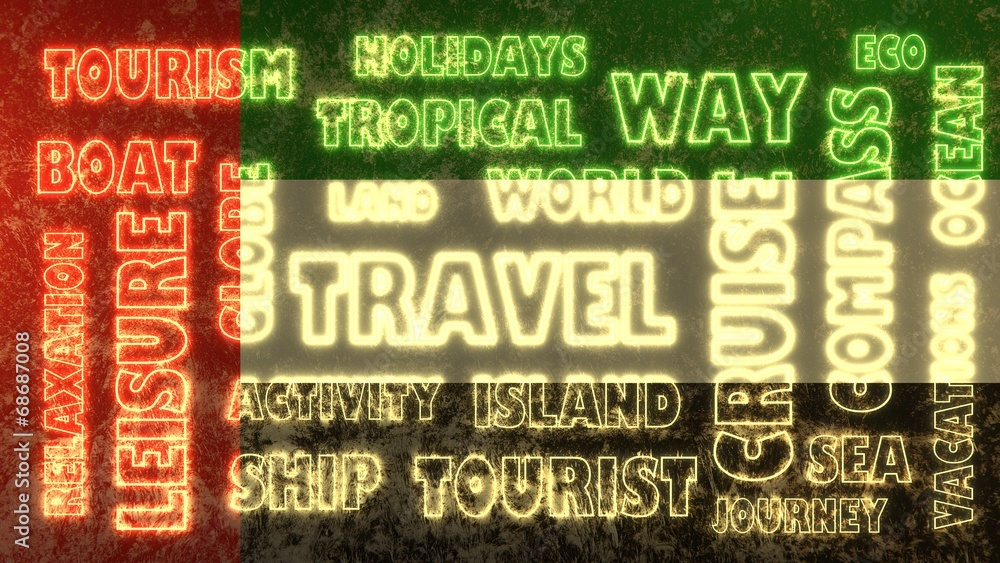 Fototapeta premium travel relative tags cloud on united arab emirates national flag