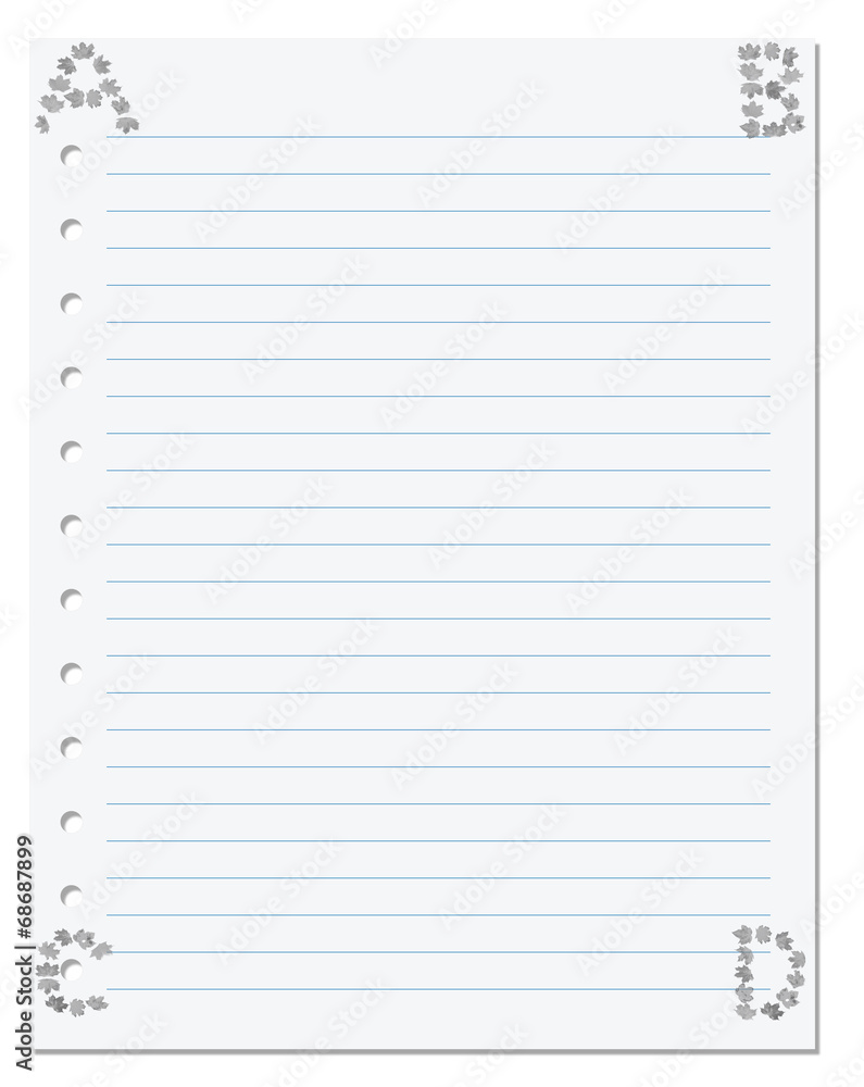 Notebook paper with letters A B C D in corner composed of autumn Notebook paper with letters A B C D in corner composed of autumn