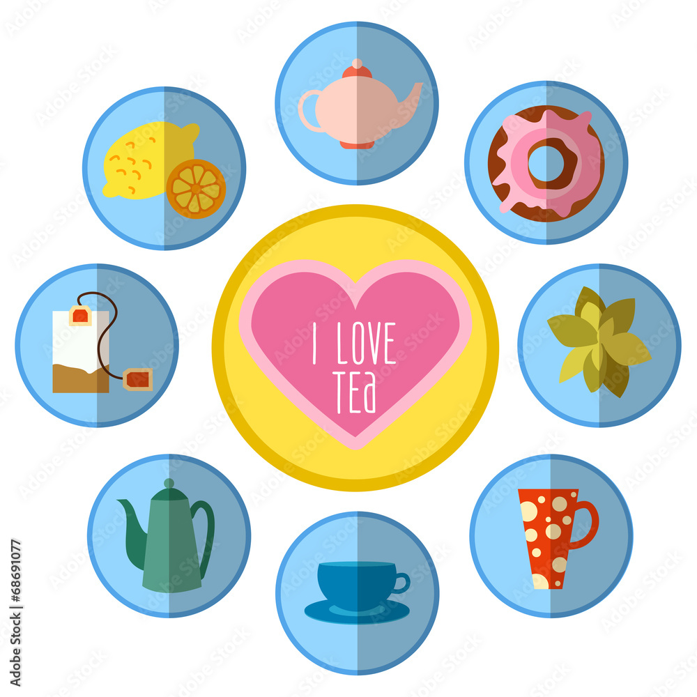 Fototapeta premium icon set with tea in flat style