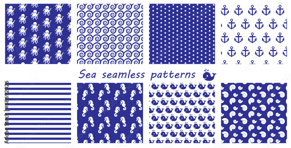 8 sea  different seamless patterns