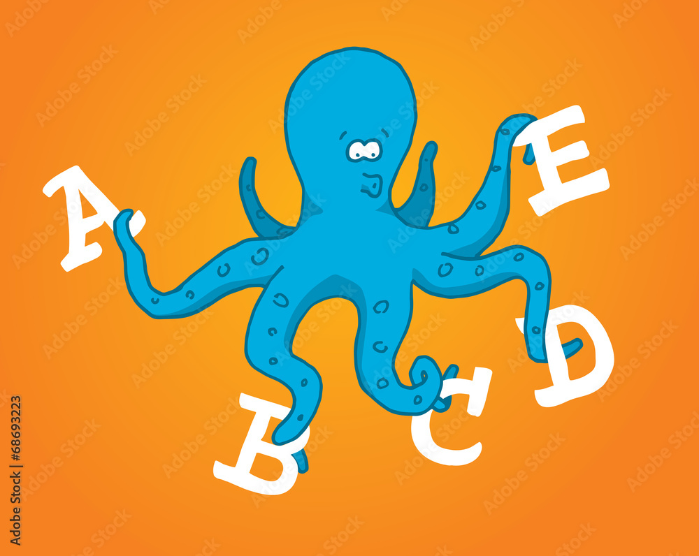 Multitasking octopus holding different letters Multitasking octopus holding different letters