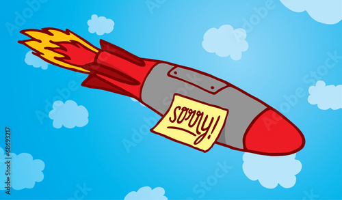 Guilty funny missile with a sorry note attached