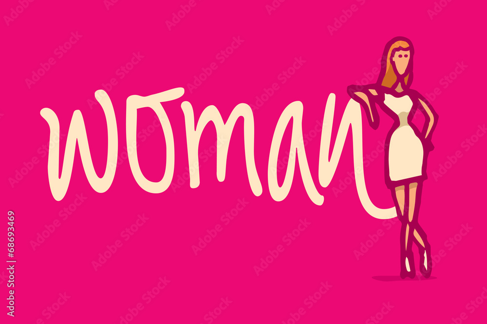 Woman leaning on word Woman leaning on word