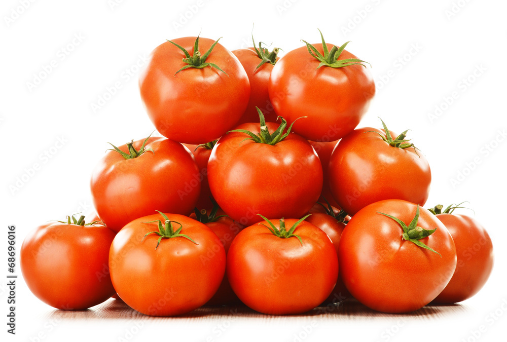 Composition with organic tomatoes on isolated on white Composition with organic tomatoes on isolated on white