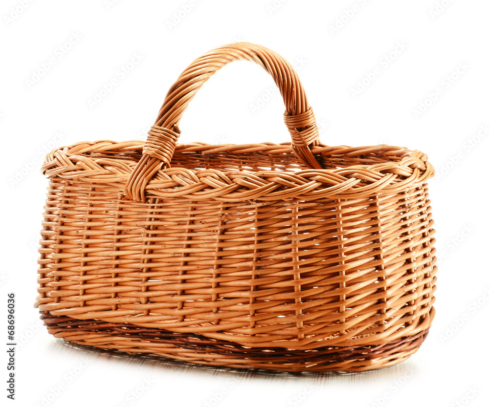 Fototapeta premium Empty wicker basket isolated on white