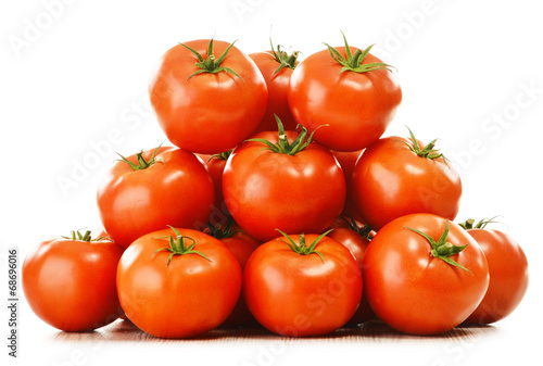 Composition with organic tomatoes on isolated on white