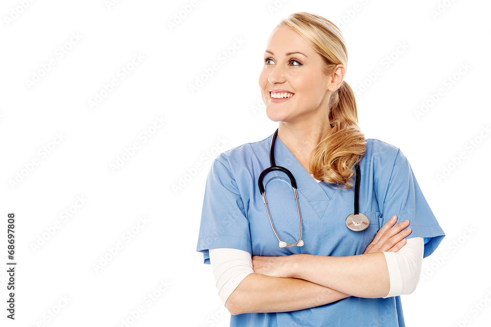 Confident female doctor over white background Confident female doctor over white background